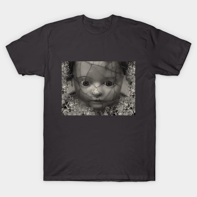 Creepy Doll Sepia Tone Mug,coffee mug,t-shirt,sticker,tote,bag,apparel,magnet,pin,hoodie,pillow T-Shirt by All Thumbs